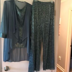 Evening wear top, pants, jacket